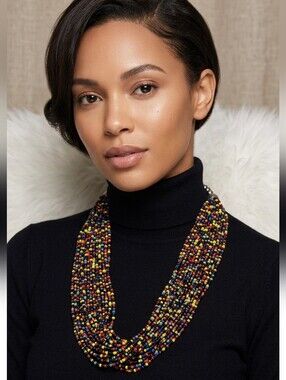 Multicolor Beaded Necklace & Cuff Bracelet Set